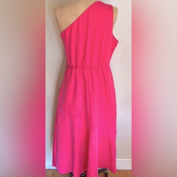 Sam Edelman One Shoulder Front Slit Midi Cocktail Dress in Pretty Pink - Picture 7 of 9